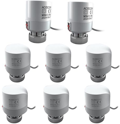 Attuatore per riscaldamento a pavimento 230V M30x1,5 NC (chiuso senza corrente) Motore di regolazione per riscaldamento a pavimento, valvola per quasi ogni distributore di circuito di riscaldamento