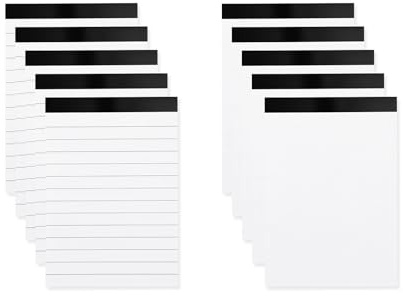 Lot de 10 petits blocs-notes A7, format A7, bloc-notes, lignés et blancs, pour l'école, le bureau, la maison, l'étude, le travail, les mémo, journal intime, 30 feuilles par bloc-notes