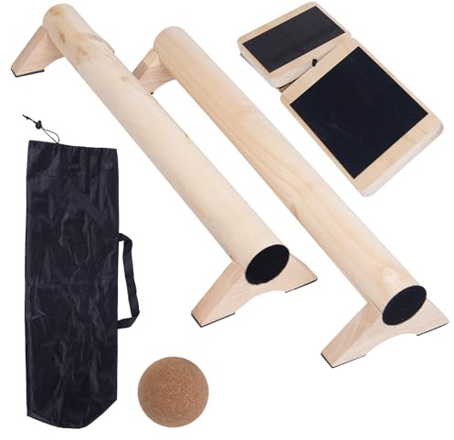 WodGod 40-Inch Wooden Balance Beam Set, Two 20-Inch Connectable Sections, Natural Solid Wood Design, Includes Cork Massage Ball, Ankle Strengthener and Carry Bag for Home Training and Stability Practice