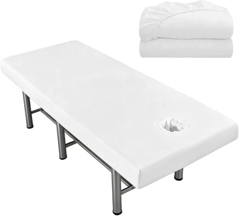 2 stycken dra-på-överdrag för massagesäng med hål, 80 x 190 cm vattentätt och oljebeständigt överdrag för massagesängar, tvättbart massageöverdrag för sminkbord, spa, skönhet (vit)