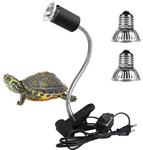 LEDGLE Lámpara de Calor para Reptil, UVA UVB, Dos Basking Iluminación de 25W y 50W, Pinza Giratoria de 360 Grados, Lámpara para Tortuga, Lagartos, Serpientes, Camaleones