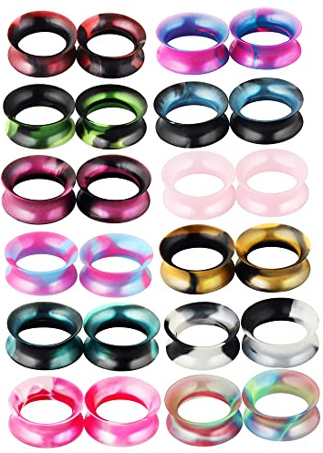 TIANCI FBYJS 24pcs Thin Silicone Ear Plugs Tunnels Flexible Ear Earlets Piercing Stretchers Expander Double Flared Flesh Tunnels for Women Men 16mm