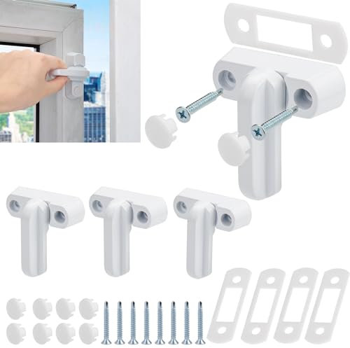 Xiaheipi 4 Pcs Window Jammer Locks, Sash Blocker Window Jammer, Door Window Restrictor Security Locks for UPVC, PVC, Doors, Windows, Home Security