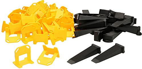 KOTARBAU® Pack de Sistema de Nivelación de Baldosas, 240 calzos/lengüetas de 1 mm + 80 cuñas, Clips Espaciadores, Cuñas Reutilizables, Niveladores para azulejos, Distanciadores para juntas