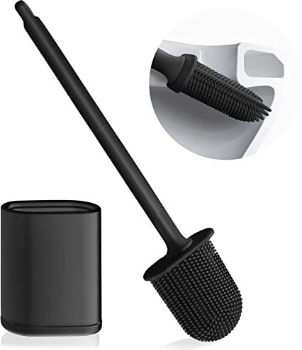 Micacorn Toilet Brush and Holder Set - Deep Cleaning Silicone Brushes With TPR Flexible Bowl Head - Wall Mounted and Floor Standing Options