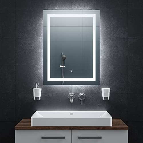 BR Bringer LED Badspiegel - 60x80 cm - Badezimmerspiegel mit Beleuchtung und Anti-Beschlag Funktion - Dimmbar, Energiesparend, 3 Lichtfarben, Touch-Schalter und Speicherfunktion (Modell: BRS102)