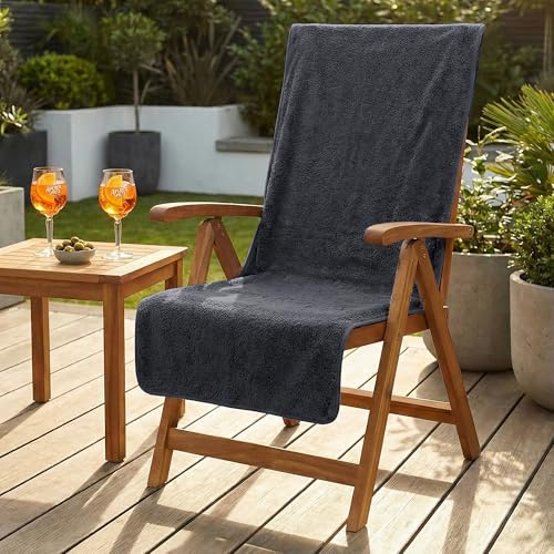 LAYNENBURG Premium frottéskyddsöverdrag för trädgårdsstol – 100 % bomull – strandhandduk 65 x 130 cm – Oeko TEX 100 – stor strandhandduk (antracit)