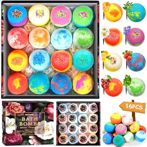 MOYKSRR Badekugeln, 16 Stück Badebomben Geschenkset, Rein Natürlichen Ätherischen Ölen, Badekugeln Frauen, Entspannung, Spa, Blasenbad, Geschenkset Frauen, Weihnachten, Valentinstag, Geburtstags