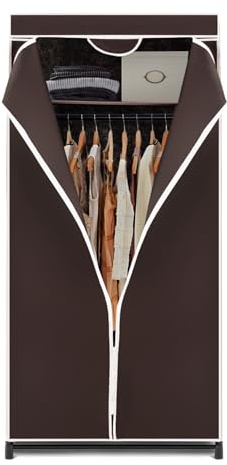 SOARS Armadio in Tessuto Portatile, Guardaroba Pieghevole con Barre Appendiabiti, Porta Abiti a 2 Ripiani Stuttura in Metallo Facile da Montare, per Camera da Letto, 75 x 50 x 172 cm (Marrone)