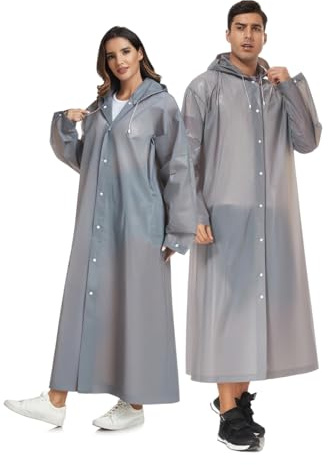 SaphiRose Extra Long Rain Ponchos for Adults - EVA Rain Coats Waterproof Unisex Rain Jacket with Drawstring Hood (2Packs, Grey, Universal)