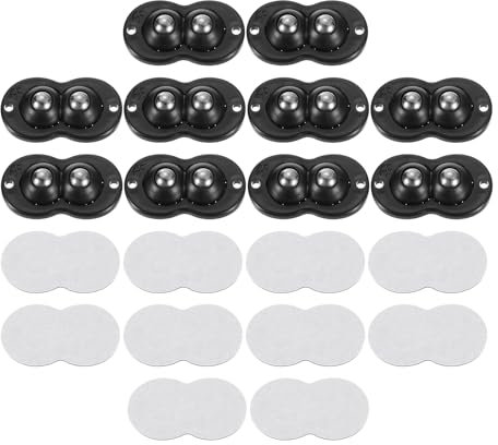 QUARKZMAN 20Pcs Mini Roulettes autocollantes, 2,05 x 1,14 Roulettes Pivotantes à 360° pour Petits Appareils de Rangement Poubelle - Perles en Acier (Noir)