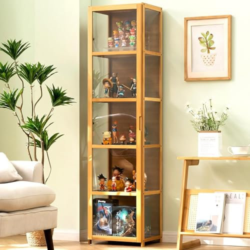 Dtyubfg Vitrina de Colección, Marco de Bambú Natural, Vitrina de Colección de Acrílico, Antipolvo, Adecuado para Uso Doméstico y de Oficina