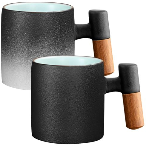 2er Set Espressotassen 70 ml, Premium Espresso Tassen mit Henkel, Mini Espresso Tassen, Mini Teetasse Kaffeetasse aus Keramik Espresso- & Mokkatassen Kaffeebecher für Espresso Tee Latte (Schwarz)