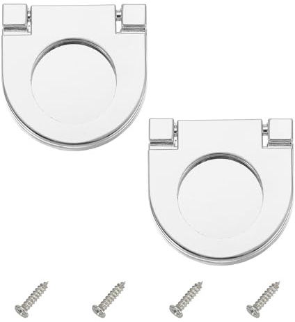 PATIKIL 1.4 Inch (35mm) Poignée De Tiroir Encastrable À Anneau 2 Pcs Poignée De Tiroir Plate En Alliage De Zinc Avec Vis Pour Meubles Placards Commodes, Argent Brossé