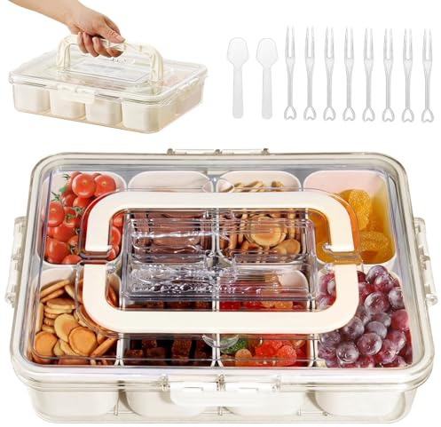 Dinhauyon Snack box con scomparti, snack box, contenitore contenitore con cucchiaio forchetta, snack multifunzionale portatile per riporre caramelle attrezzo