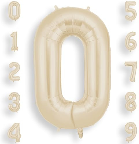 AOOSU Cream White Helium Balloons, 40 Inches Number Balloons 0, Foil Birthday Balloon for Birthday Anniversary Wedding Party Decorations Celebration Supplies for Girls Women Men Boys