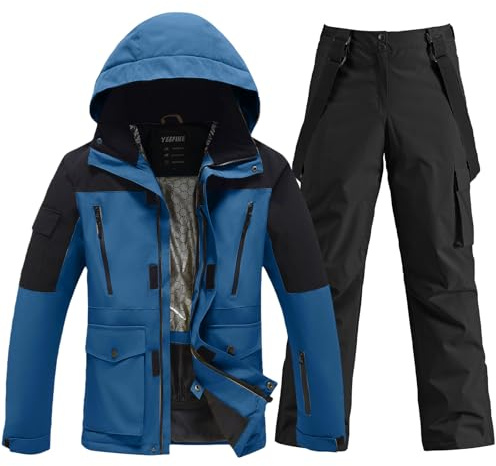 HOTIAN Set di giacca da sci e pantaloni da uomo, tuta da neve invernale calda, impermeabile, antivento, set da snowboard, M