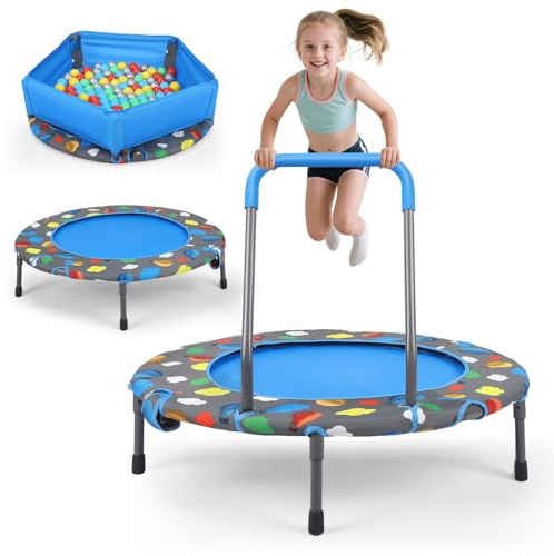 3 in 1 Pieghevole Trampolino Elastico per Bambini, Piscina con 100 Palline, Maniglia Rimovibile, Copertura di Sicurezza, Tessuto Oxford Rinforzato, Struttura in Acciaio, 1-6 Anni Fino a 150 kg