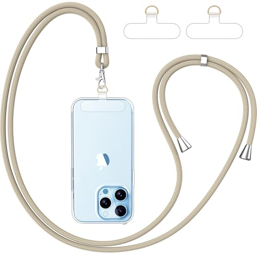 caslord Mobile Phone Lanyard*1, Transparent Universal Patch*2, Suitable for All Smartphones, Mobile Phone Strap Can Be Combined with Any Case, Adjustable and Removable- Camel+Transparent