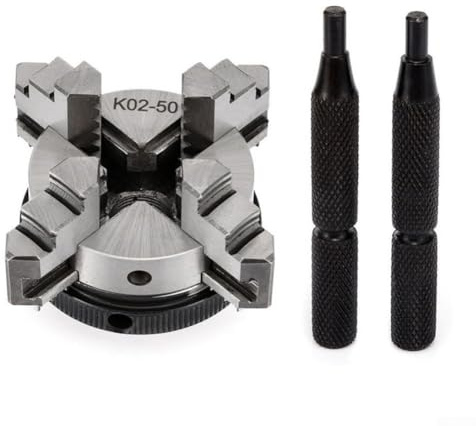 Portabrocas expansible para torno K02-50, mandril de desplazamiento autocentrante de 4 mandíbulas de 50 mm de diámetro, construcción de metal para torneado de madera y metal, diseño compacto con