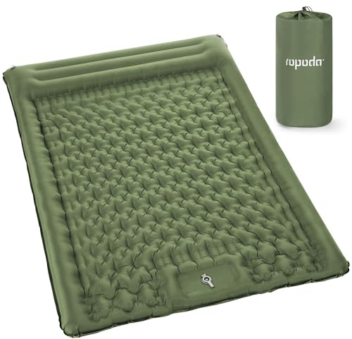 ROPODA Double Inflatable Camping Mattress, Ultralight 2 Person Sleeping Pad with Pillow, Built-in Foot Pump, Waterproof Camping Bed Double with Carry Bag for Hiking, Backpacking, Traveling(Green)