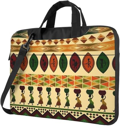 Klassisk smal laptop bohemisk stil traditionell afrikansk mönster tryckt väska med axelrem och handtag, ergonomisk portfölj och messengerväska