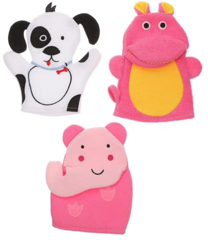 SOIMISS Moufles Exfoliants pour Bébé Lot de 3 Pièces de Dessins Animés, Moufles de Bain pour Garçon et Filles, Doux et Adaptés la Toilette Quotidienne, Accessoires Peau Sensible