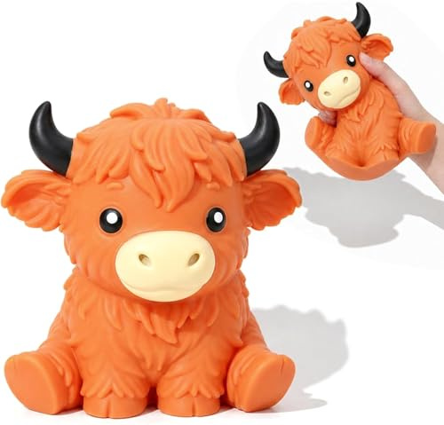 15 cm (6 tum) gigantisk Highland Cow Squishy, Jumbo stor mjuk kläm-fidget stressbollar för vuxna långsam stigande stress ångest squishies skrivbordsdekoration (gigantisk höglandsko-mörkbrun)