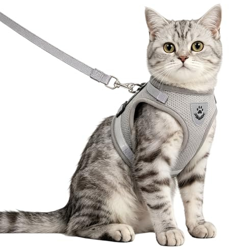 Anlitent Soft Mesh No Pull Cat Harness and Lead Set for Walking, Escape Proof Kitten Vest Harnesses for Small Dogs/Cats/Animals Rabbit, Cool Cat Dog Collar with Leash (Grey, X-Small)