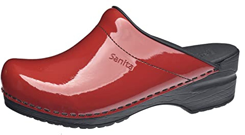 Sanita Sonja Patent | Zoccoli Aperti da Donna | Zoccoli Artigianali Originali in Pelle Flessibile | Plantare Anatomico in Schiuma Morbida | Rosso | 37