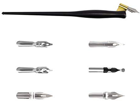 Trustela Kalligraphie-Set für Anfänger, 7 Spitzen, schräger Stifthalter, Kit enthält Kalligraphiestift, Dip-Stift