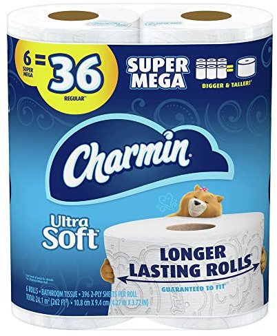 Charmin Super Mega Ultra Soft Bathroom Tissue (6 Toilet Paper Rolls) 396 2-Ply Sheets Per Roll