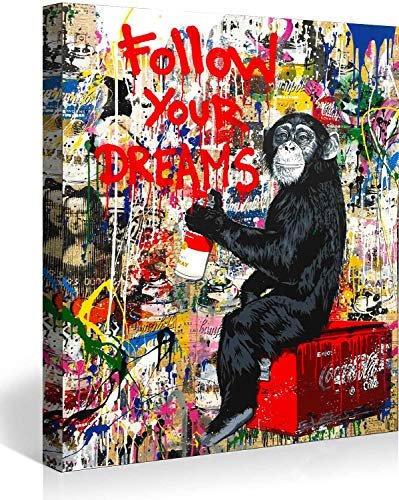 MJEDC Banksy Bilder Leinwand Follow Your Dreams Graffiti Street Art Leinwandbild Fertig Auf Keilrahmen Kunstdrucke Wohnzimmer Wanddekoration Deko XXL (30x40cm(11.8x15.7inch))