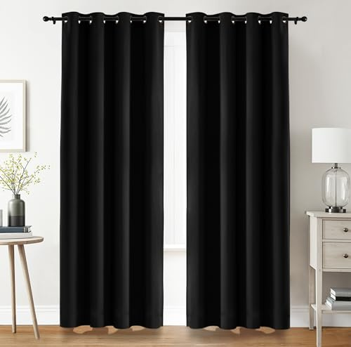 Utopia Bedding Rideaux Occultants à Oeillets 2 Panneaux [140x260 cm, Noir], Rideaux d'Isolation Thermique et Sonore pour Chambre et Salon