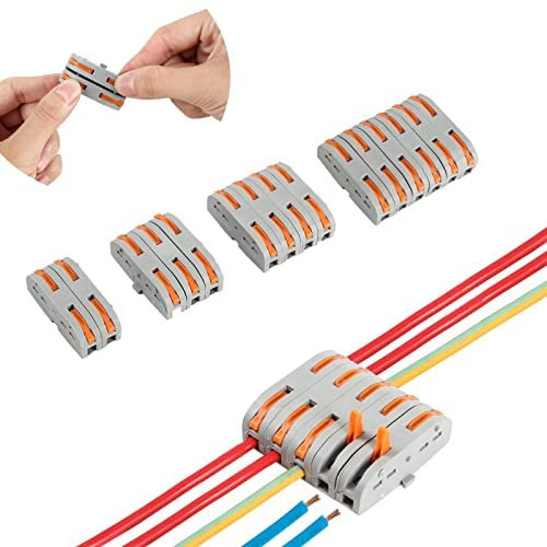 50Pcs Conductor Compact Connectors Lever Wire Nuts，Quick Connect Electrical Splicing Kit for Compact Inline Terminals - 28-12 AWG, 1 in 1 out