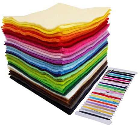 Jtnohx Mjuka filtlakan, luddigt filttyg för hantverk, 40 färger 15 x 15 cm tyg kvadrat för gör-det-själv-och sömnadsprojekt