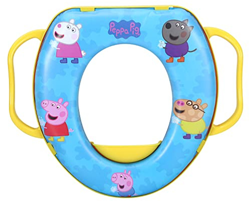 Peppa Pig Soft Padded Toddler Potty Training Toilet Seat with Handles | Lightweight, Soft & Comfortable Kids Toilet Seats, Portable for Travel & Easy to Clean | Oval Shaped Secure Fit