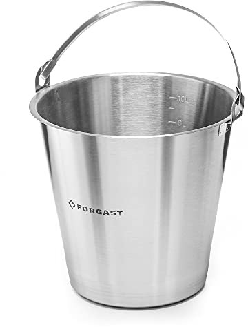 Forgast Secchiello in Acciaio Inox, 10 Litri, Secchio Senza Anello, Secchiello da Cucina, Secchiello per il Latte, per Mangimi, Raffreddatore per Champagne, Scala Pratica all'interno