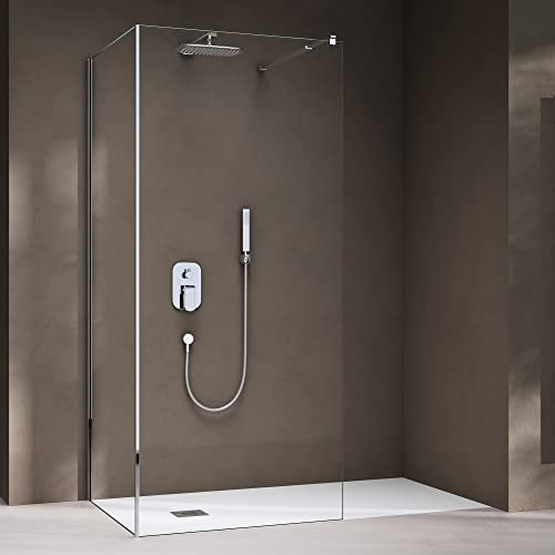 doporro Duschwand Walk-In Dusche Duschtrennwand 120x70cm mit rechteckigem Stabilisator Eckdusche aus 8mm ESG-Sicherheitsglas Klarglas inkl. Nanobeschichtung Bremen01K-L