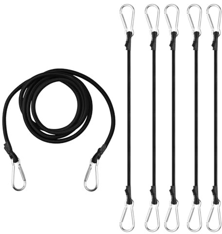 BREANIFULL 6 Pièces Tendeurs Elastique avec Mousqueton 50 cm/100 cm/150 cm Tendeurs Elastique avec Crochets Tendeur en Caoutchouc avec Mousqueton pour Velo Bache Piscine Tente Camping Noir.