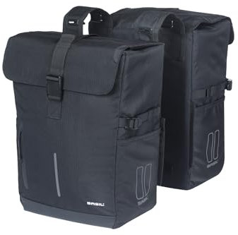 Basil Move Doppelpacktasche - 30L, Schwarz, Wasserabweisend, Aus recyceltem Polyester, Kompatibel mit MIK und Racktime