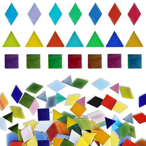 JGCJGG 600 Stück Bunte Mosaikfliesen Glasmosaikfliesen zum Basteln Glas Mosaiksteine Gemischte Mosaik Glassteine Schmucksteine Farbrig Mosaik Bastelset für DIY Handwerk Dekoration, 3 Formen