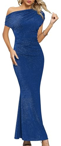 Missufe Dam aftonklänning cocktailklänning balklänning lång bröllop festlig elegant maxi sjöjungfru bodycon one shoulder klänningar, Kungsblå, S