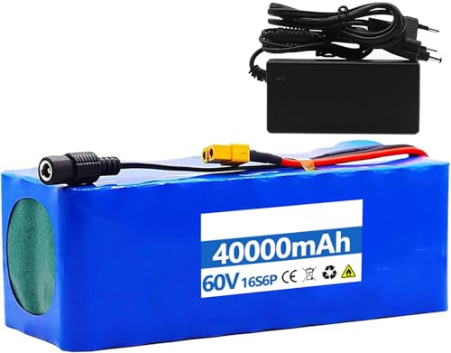 52V 60V 10AH 20Ah 30Ah 40Ah E-Bike litiumjonbatteripaket 52V 60V 20Ah 40Ah elcykelbatteri med laddare inbyggd BMS för 200W 500W 750W 800W 1000W motor XT60,60V 40AH