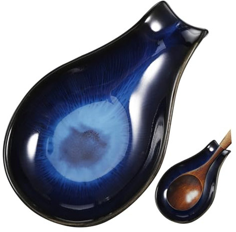 SOIMISS Poggiamestolo in Ceramica Portacucchiaio Per Bancone Cucina Cucchiaio Riposo Contatore Cucina a Riposo Cucchiaio Poggia Utensili Per Piano Cottura Utensili Da Cucina Blue