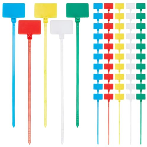 GOMAKERER 500pcs serre Câble Bicolore avec Étiquette, Étiquettes en Nylon Autobloquantes pour L'Étiquetage des Sangles de Fil de Réseau Multicolores Étiquette de Marquage pour Maison et Bureau