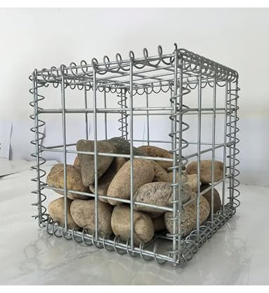 Cestino per gabbioni in roccia zincata, gabbia in filo zincato per pareti in pietra, gabbione da 0,6 x 0,6 m (30 x 30 x 30 cm) | Soluzione durevole per il paesaggio del giardino