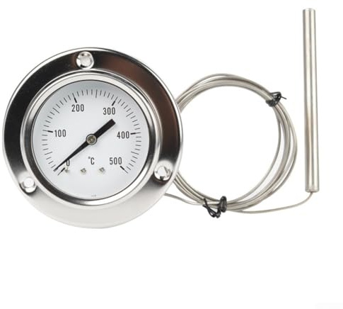Termometro da forno con sonda in acciaio inox 0-500 °C per caldaie, forni tostapane, griglie e stufe a legna, quadrante impermeabile, quadrante da 6,8 cm, sonda da 10 cm, cavo da 1 m/1,5 m (tipo