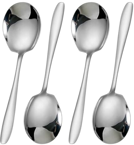 4 cucchiai da portata grandi, in acciaio inox, 22 cm, cucchiai da portata in acciaio inox, grandi cucchiai da zuppa, buffet, serving spoon per banchetti, buffet, ristorante, hotel, feste, Famili
