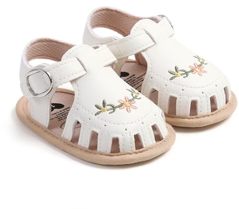 Cheluzz Infant Baby Girls Sandals Summer Cute Baby Wedding Dress Flat Shoes Newborn Crib Shoes First Walkers Prewalkers Shoes (White, 6-12 Months)
